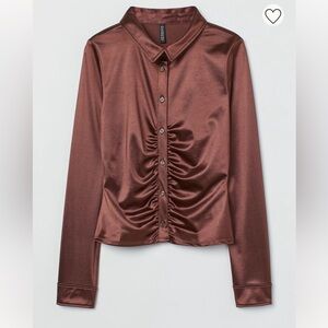 H&M chocolate brown ruched blouse